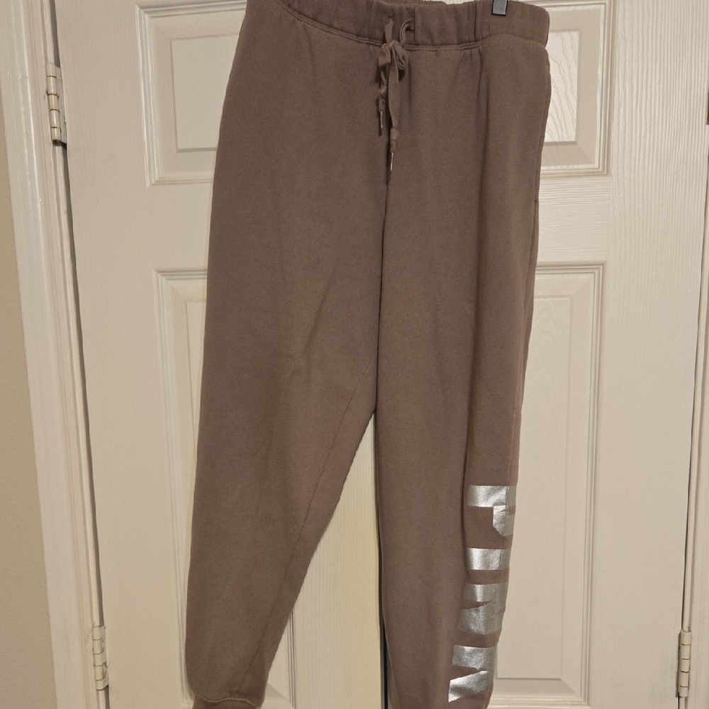 PINK Victoria's Secret Brown Joggers with Silver Accents